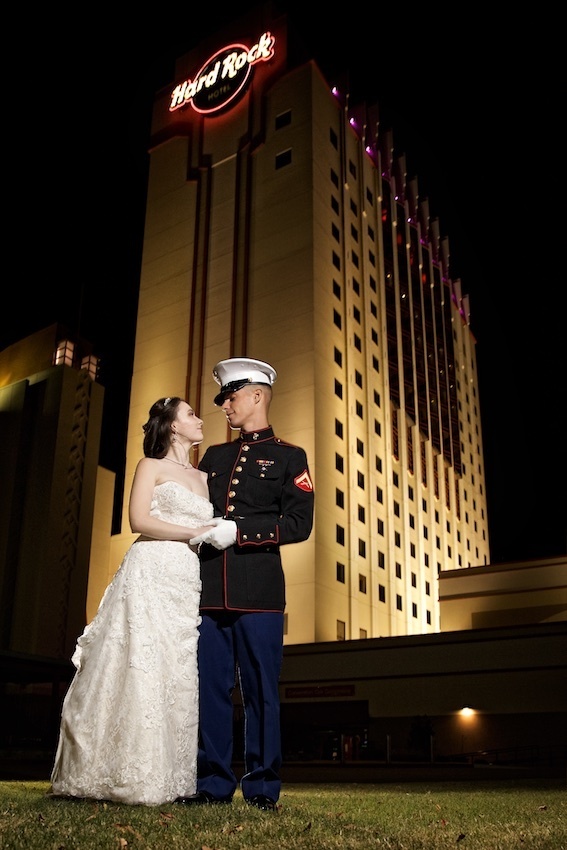 wedding photo outside the Hard rock hotel