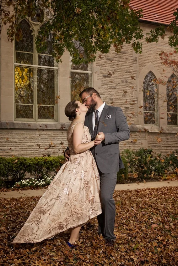 photo of wedding couple in fall