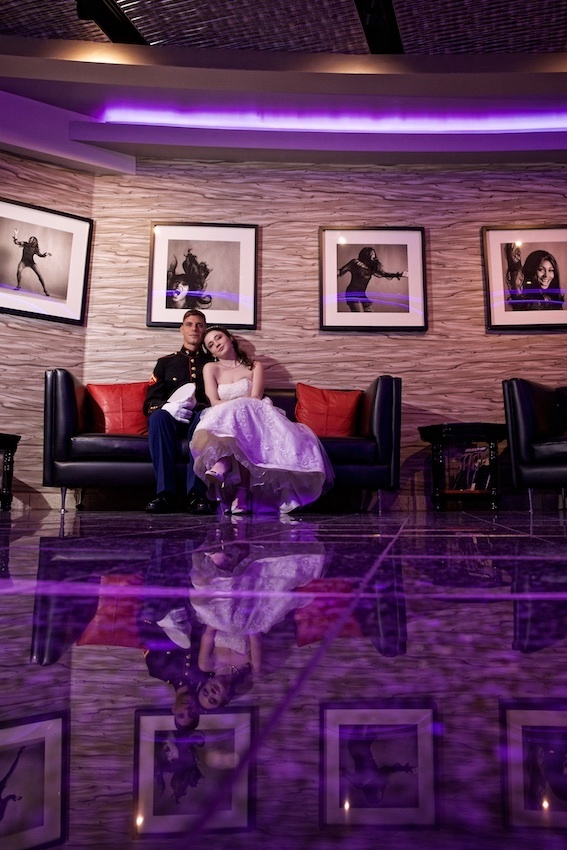 photo of wedding couple in lobby of hard rock hotel